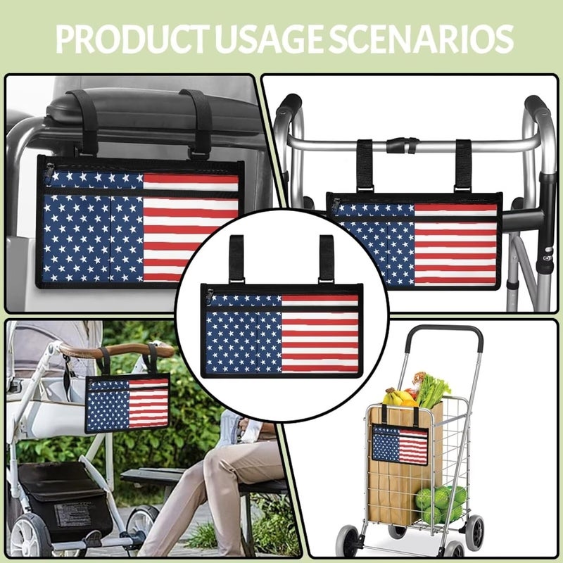 LedBack Wheelchair Side Bag Walker Bag, American Flag Wheelchair Armrest Accessories Organizer Pouch for Walkers, Rollators, Scooters - Image 4